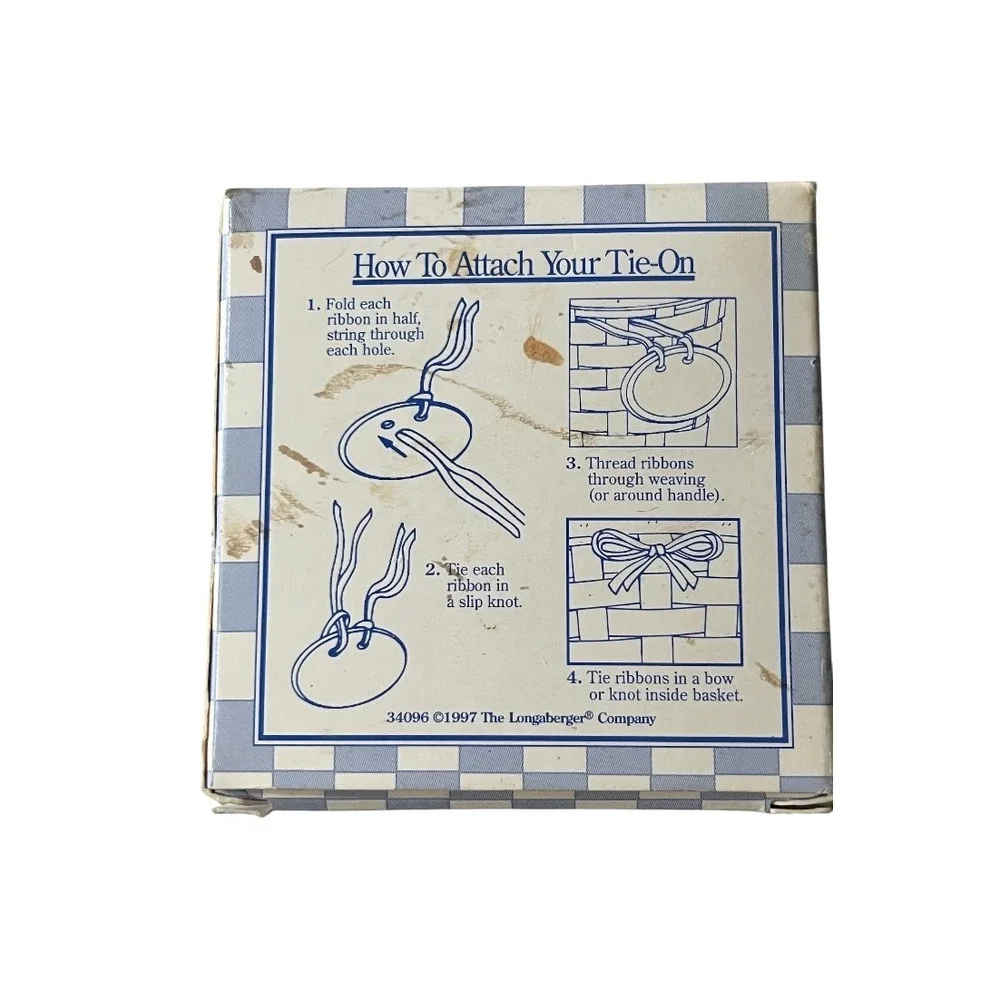 Longaberger Welcome Tie-On Basket Accessory Apple Ceramic Blue Ribbon 34096 1997
